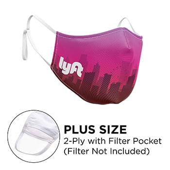 Mask - 3D (No Piping) 2 Ply With Pocket Full Color Polyester Adjustable Ear Plus Size