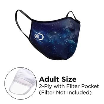 Mask - 3D 2 Ply With Pocket Full Color Polyester Fixed Ear Adult